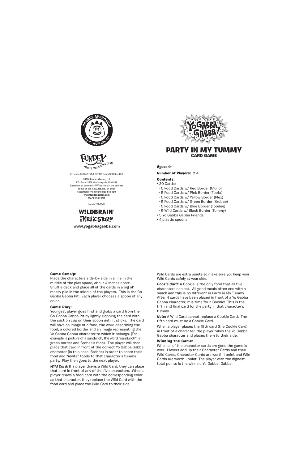 Fundex Games Yo Gabba Gabba! PARTY IN MY TUMMY User Manual | 4 pages