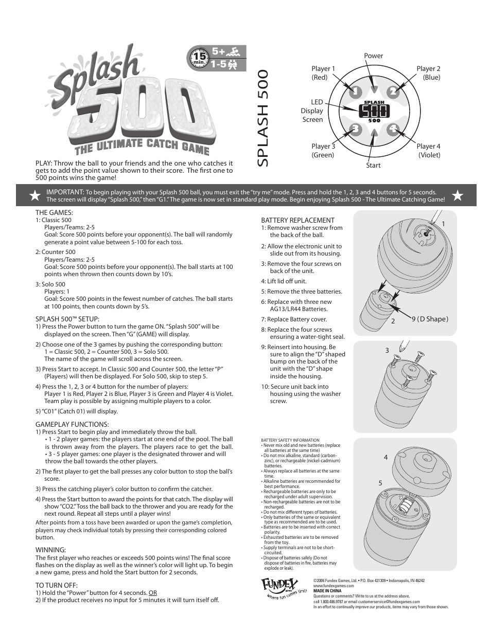 Fundex Games The Ultimate Catch Game Splash 500 User Manual | 1 page