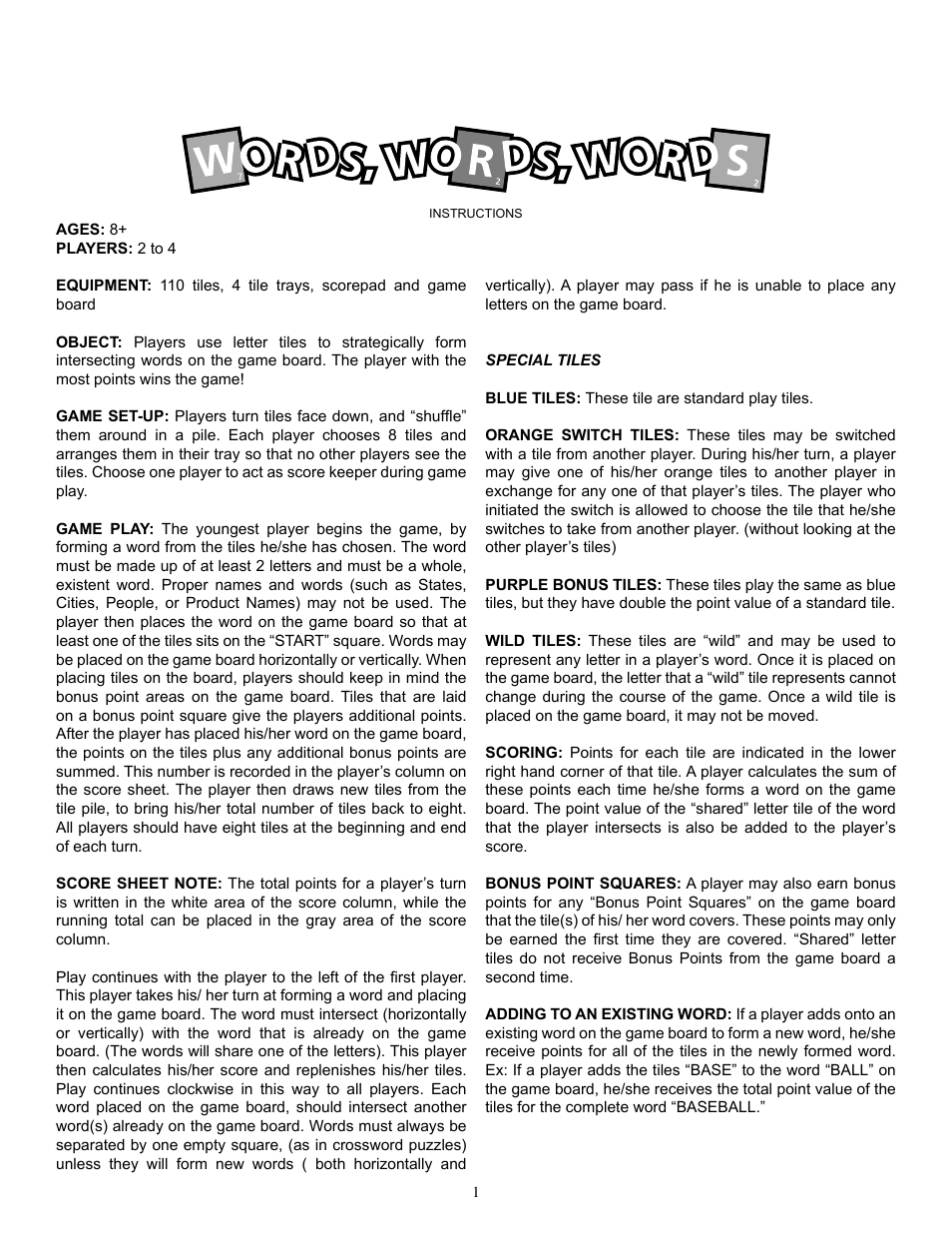 Fundex Games Words User Manual | 2 pages