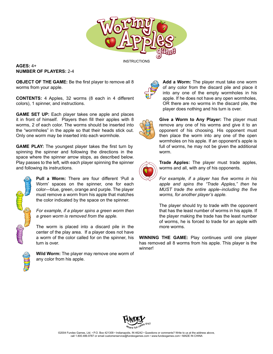 Fundex Games Wormy Apples User Manual | 1 page