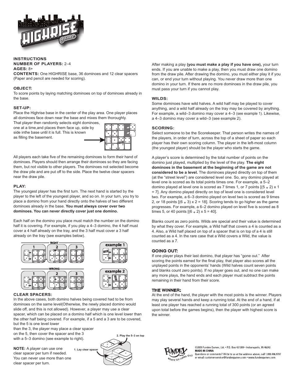 Fundex Games Highrise User Manual | 1 page