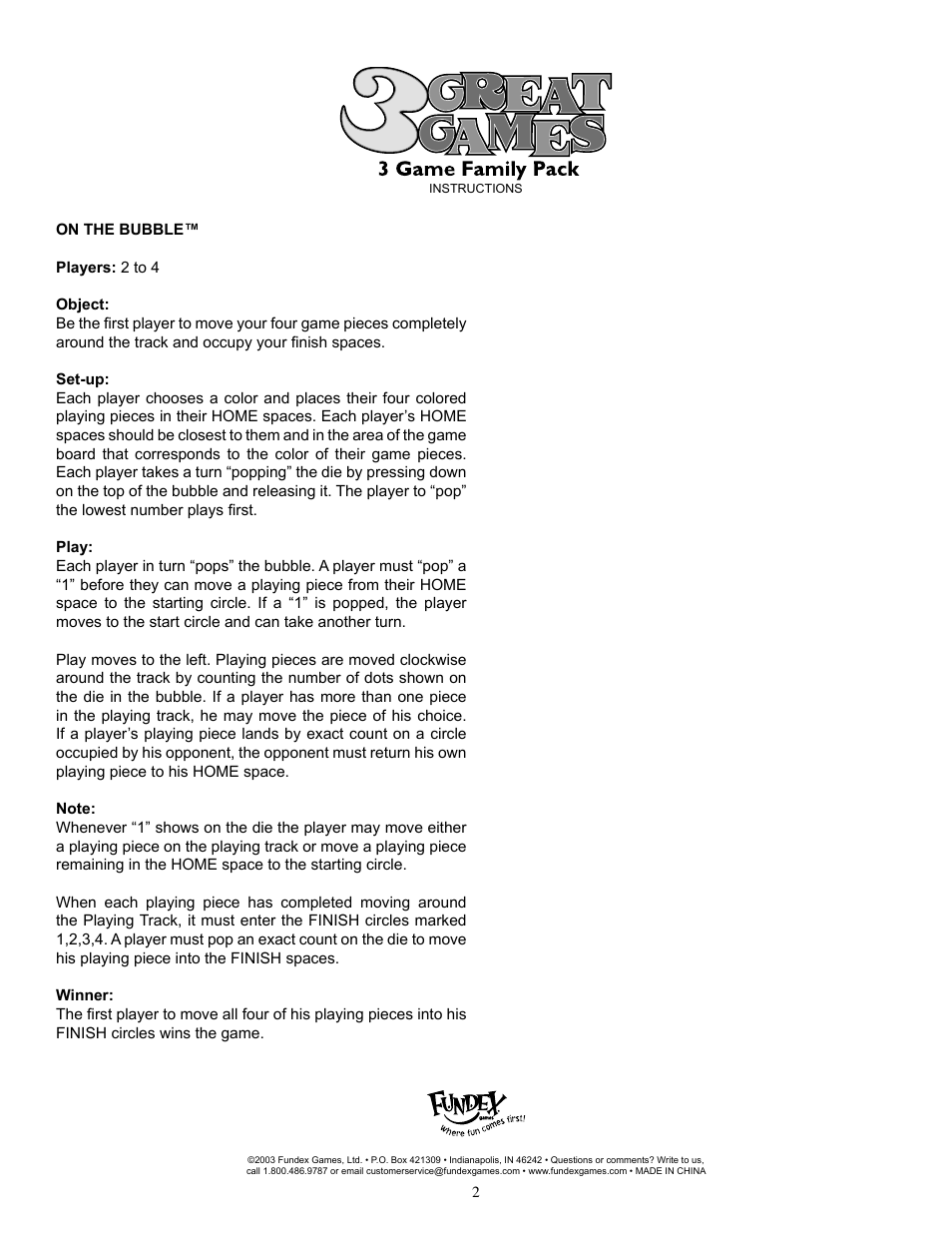 Fundex Games 3 Great Games User Manual | Page 2 / 2