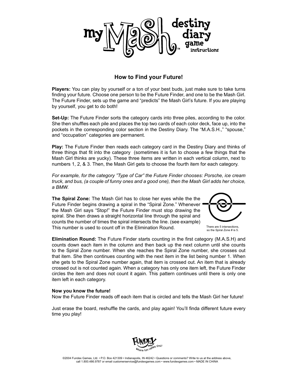 Fundex Games My MASH Destiny Diary Game User Manual | 1 page