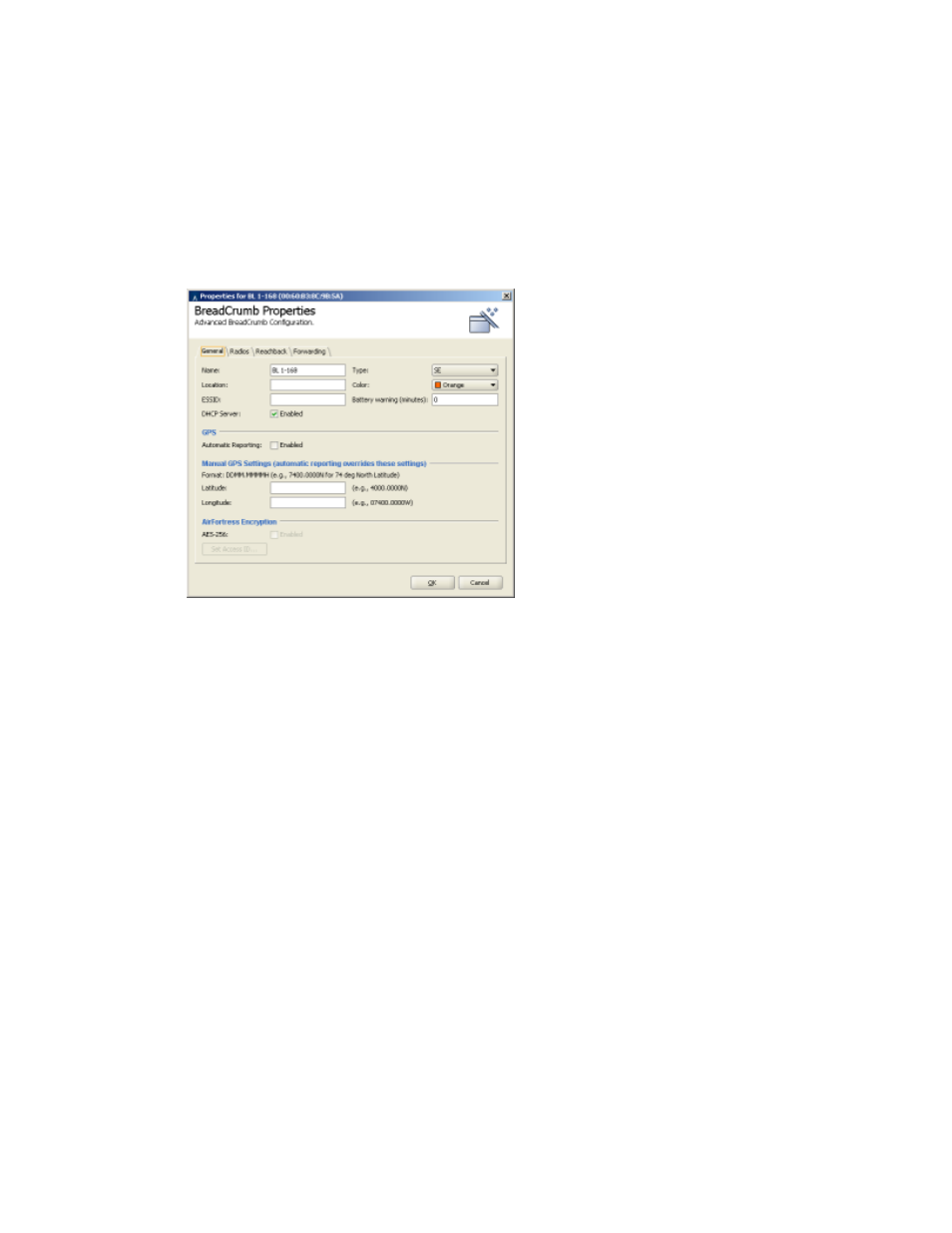General settings, 8. breadcrumb properties - general tab | Fortress Technologies BreadCrumb Wireless Network User Manual | Page 34 / 65