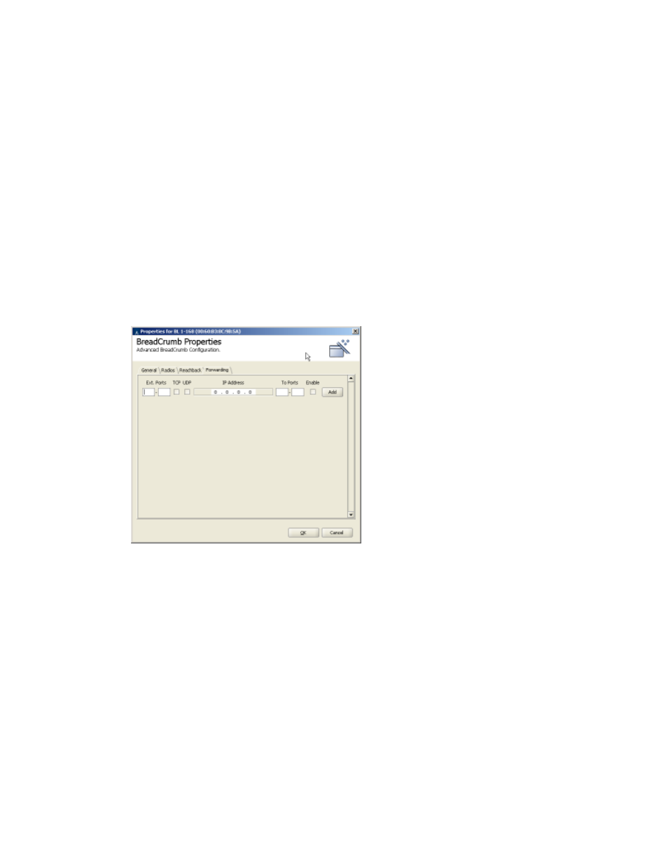 Forwarding settings, 11. breadcrumb properties - forwarding tab | Fortress Technologies BreadCrumb Wireless Network User Manual | Page 40 / 65