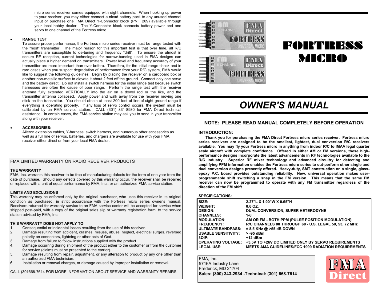 Fortress Technologies Fortress Micro User Manual | 2 pages