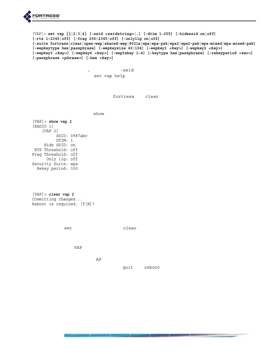 4 bridge passwords in the cli, Bridge passwords in the cli | Fortress Technologies ecure Wireless Access Bridge User Manual | Page 100 / 144