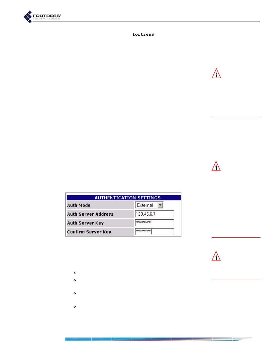3 external authentication server, External authentication server, In section | 3, to | Fortress Technologies ecure Wireless Access Bridge User Manual | Page 53 / 144