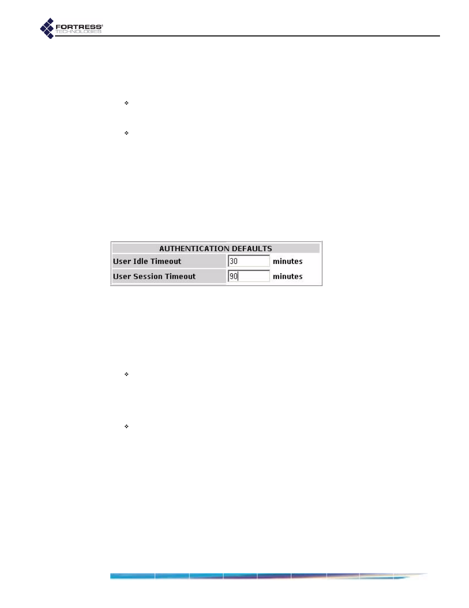 7 default user authentication settings, 8 default device authentication settings | Fortress Technologies ecure Wireless Access Bridge User Manual | Page 56 / 144