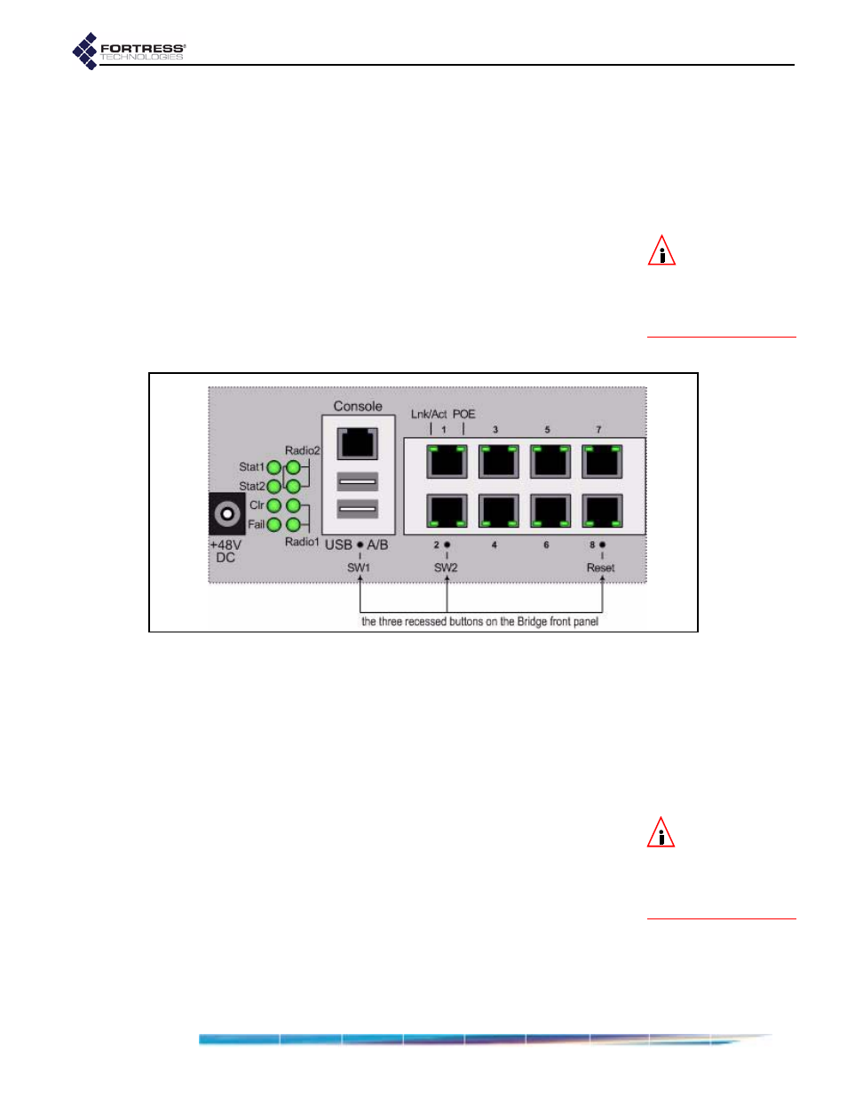 10 front-panel operation, 1 mode selection from the front panel, 1 toggling the bridge mode setting on radio 2 | Front-panel operation, Mode selection from the front panel, Toggling the bridge mode setting on radio 2, To section 3.10.1.1) | Fortress Technologies ecure Wireless Access Bridge User Manual | Page 59 / 144