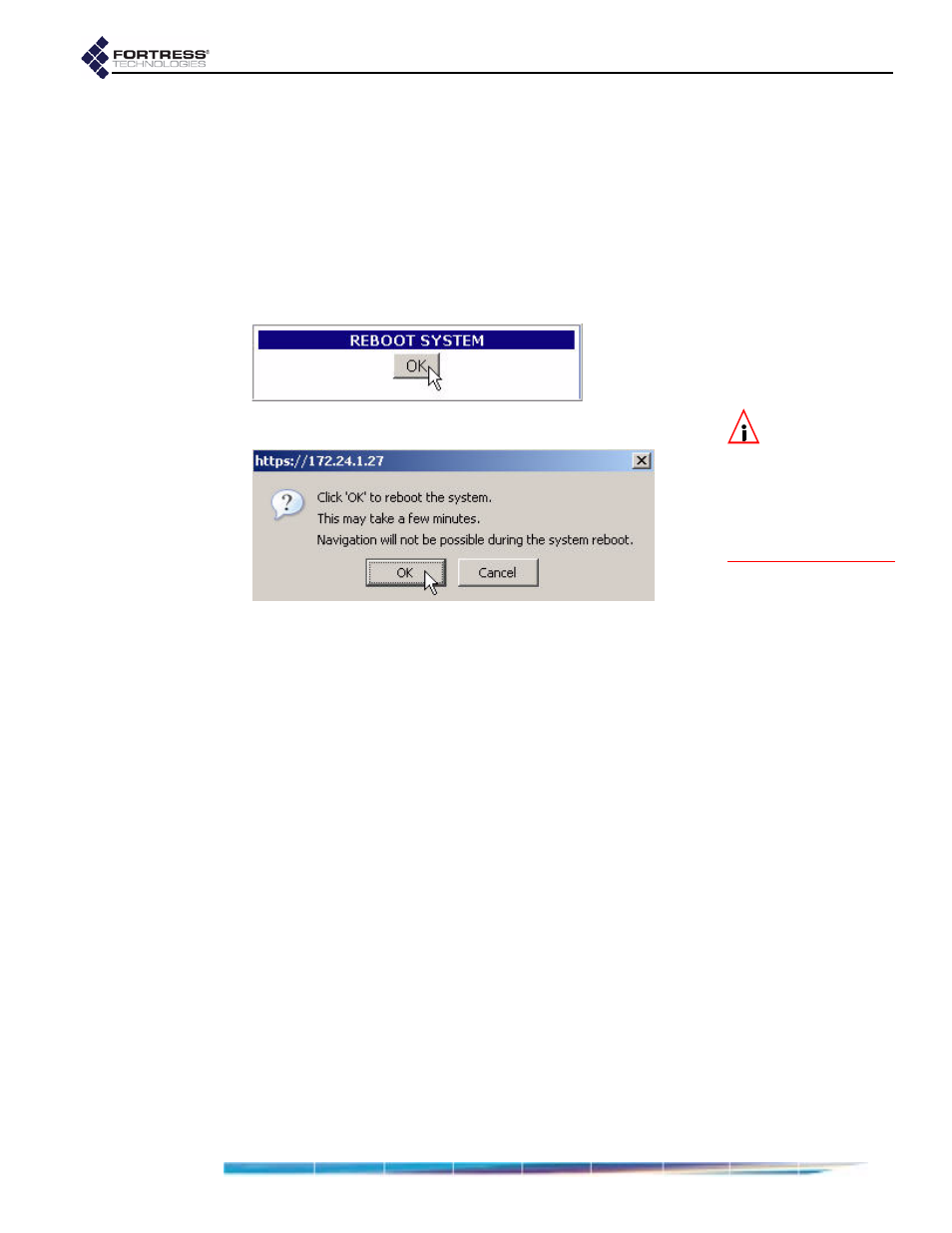 7 rebooting the bridge, Rebooting the bridge, Section 4.7 t | Ns in section 4.7, Section 4.7 | Fortress Technologies ecure Wireless Access Bridge User Manual | Page 77 / 144