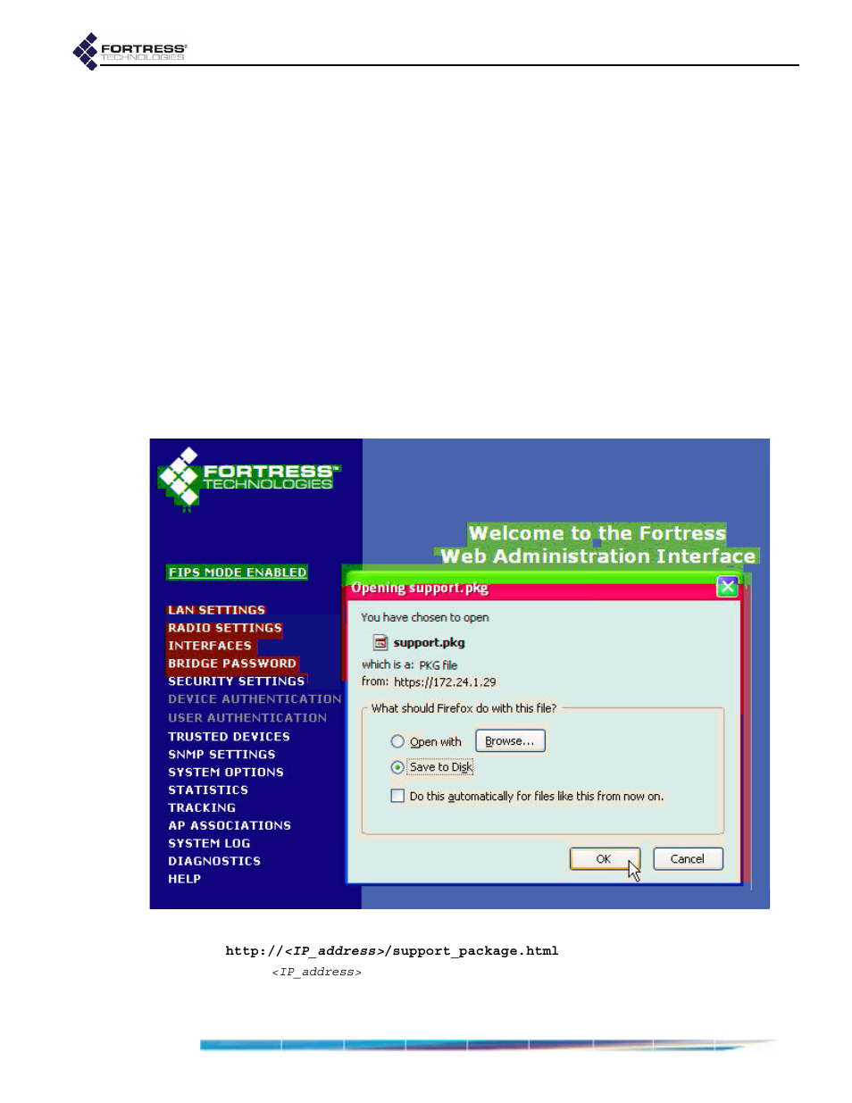 3 flushing the host mac database, 4 generating a diagnostics file | Fortress Technologies ecure Wireless Access Bridge User Manual | Page 86 / 144