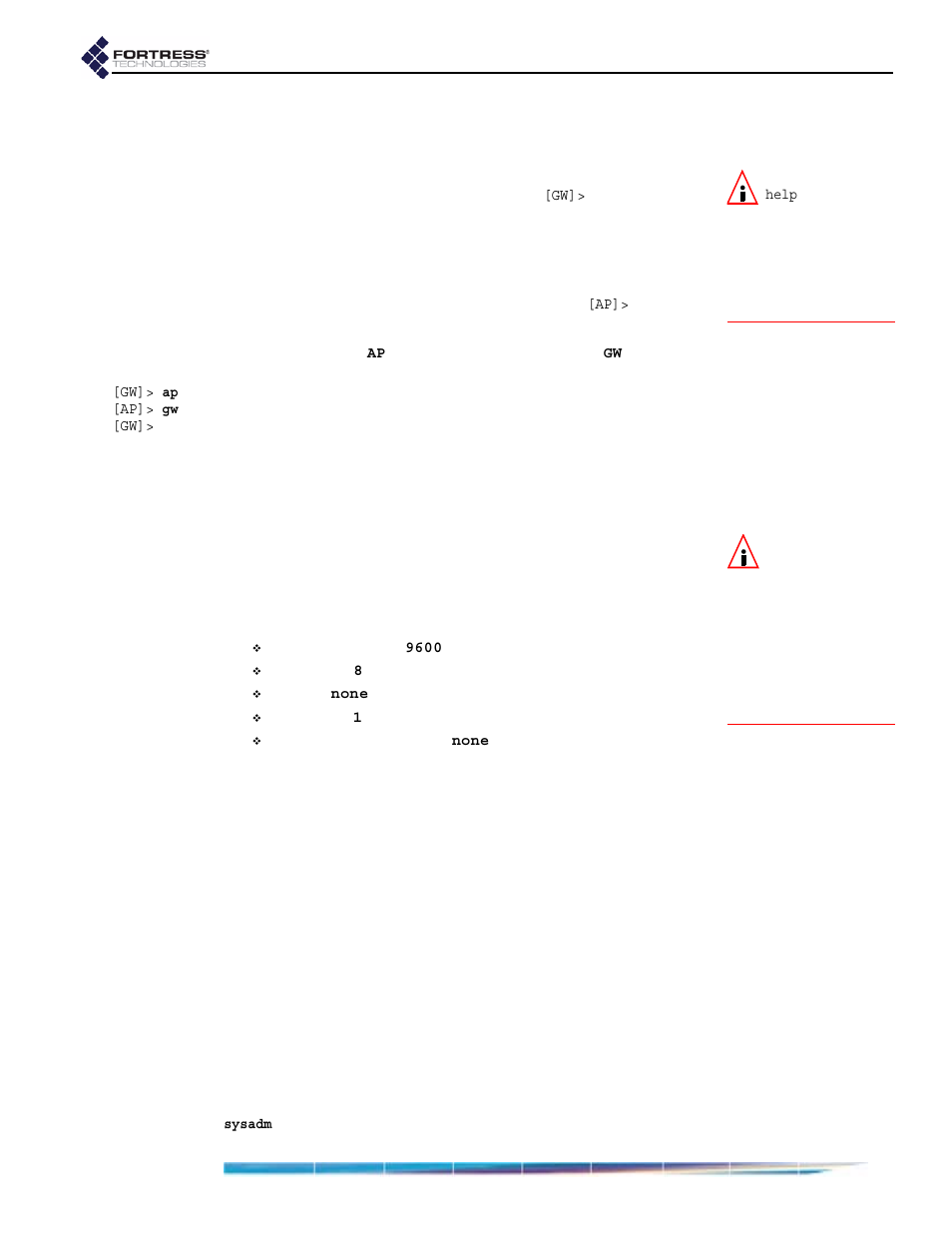 1 cli administrative modes, 2 accessing the cli through the serial port, 3 accessing the cli remotely | 4 logging on and off the cli | Fortress Technologies ecure Wireless Access Bridge User Manual | Page 91 / 144
