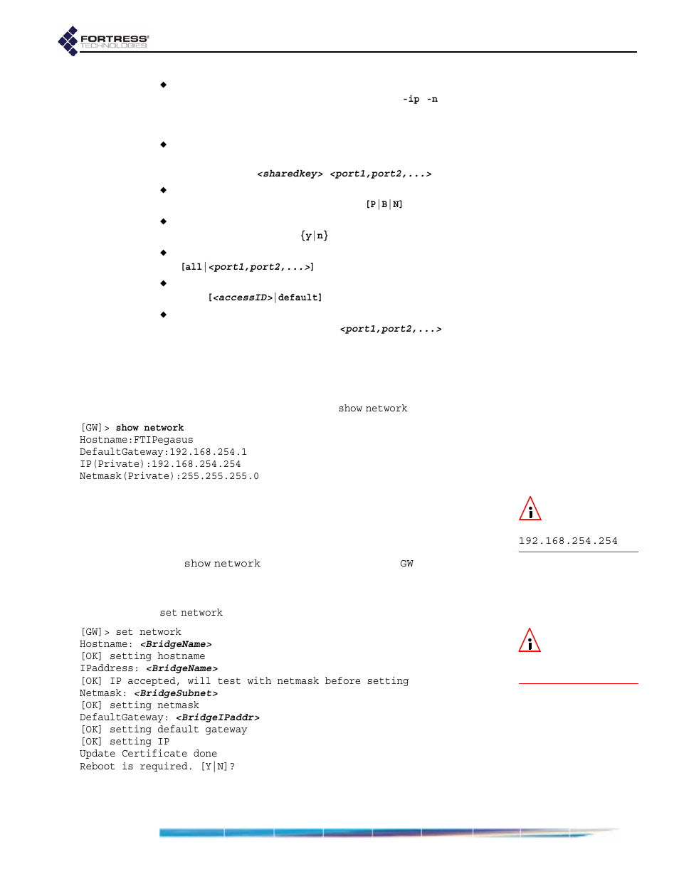 4 configuration in the bridge cli, 1 lan settings in the cli, Configuration in the bridge cli | Lan settings in the cli | Fortress Technologies ecure Wireless Access Bridge User Manual | Page 94 / 144