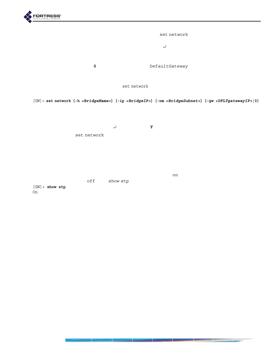 2 spanning tree protocol in the cli, 3 bridge radio settings in the cli, 3 an | I (section 6.4.3) | Fortress Technologies ecure Wireless Access Bridge User Manual | Page 95 / 144