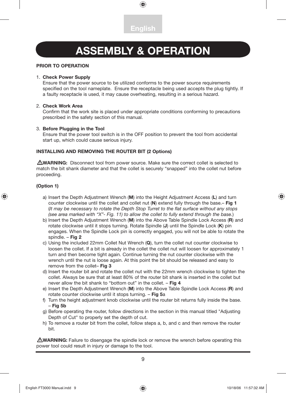 Assembly & operation, English | Freud Tools FT3000VCE User Manual | Page 10 / 60