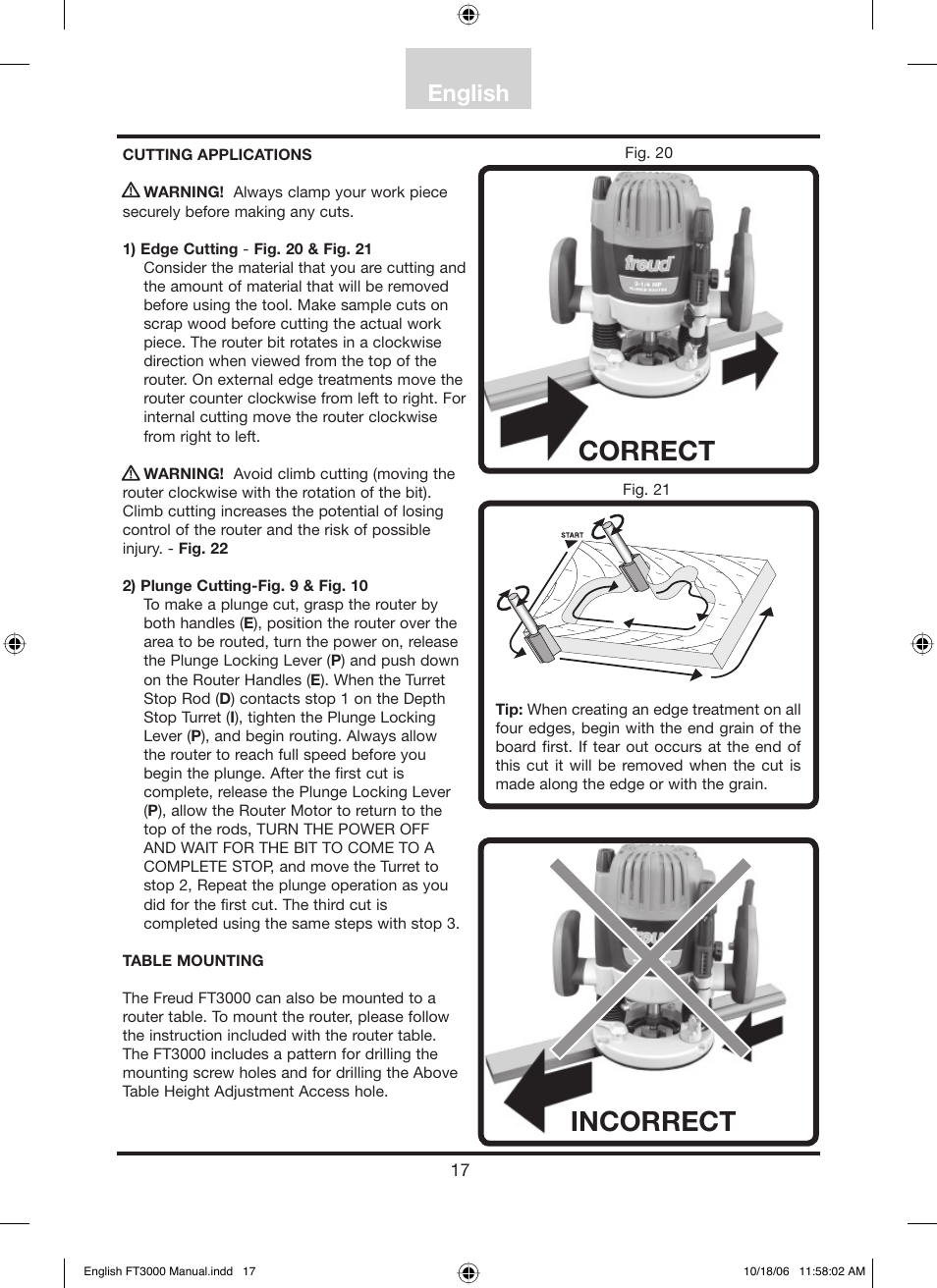 Incorrect, Correct, English | Freud Tools FT3000VCE User Manual | Page 18 / 60