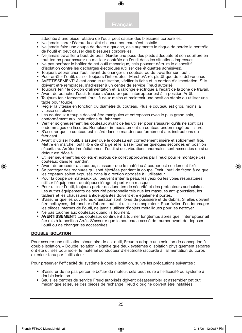 Français | Freud Tools FT3000VCE User Manual | Page 26 / 60