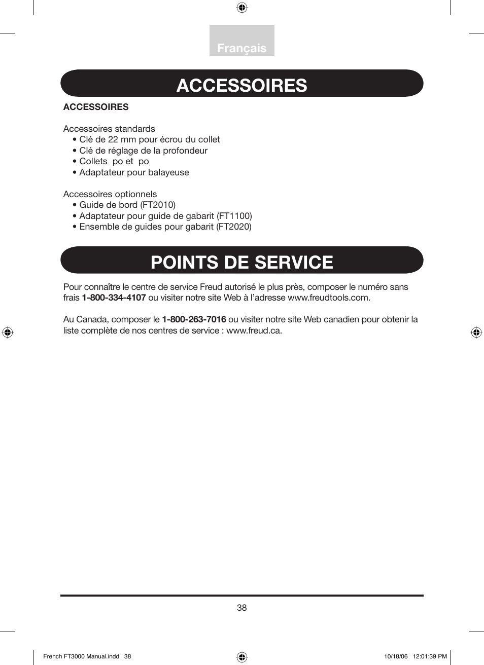 Accessoires, Points de service, Français | Freud Tools FT3000VCE User Manual | Page 39 / 60