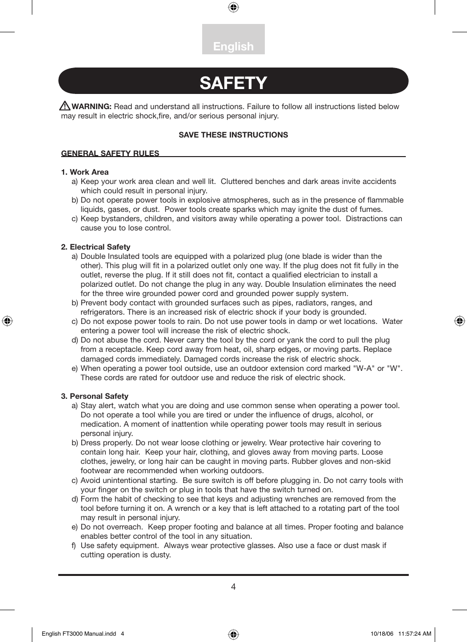 Safety, English | Freud Tools FT3000VCE User Manual | Page 5 / 60