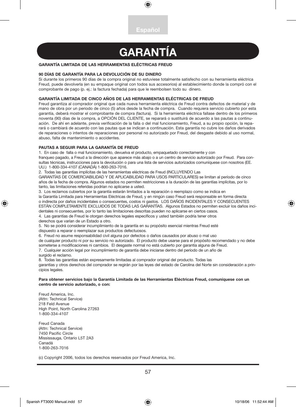 Freud Tools FT3000VCE User Manual | Page 58 / 60