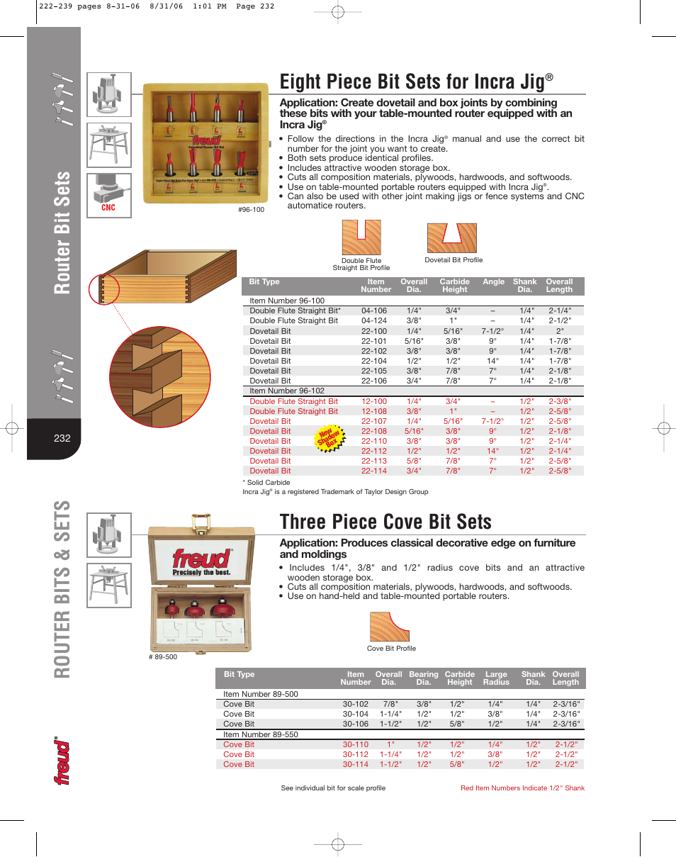 Three piece cove bit sets | Freud Tools 222 User Manual | Page 11 / 14