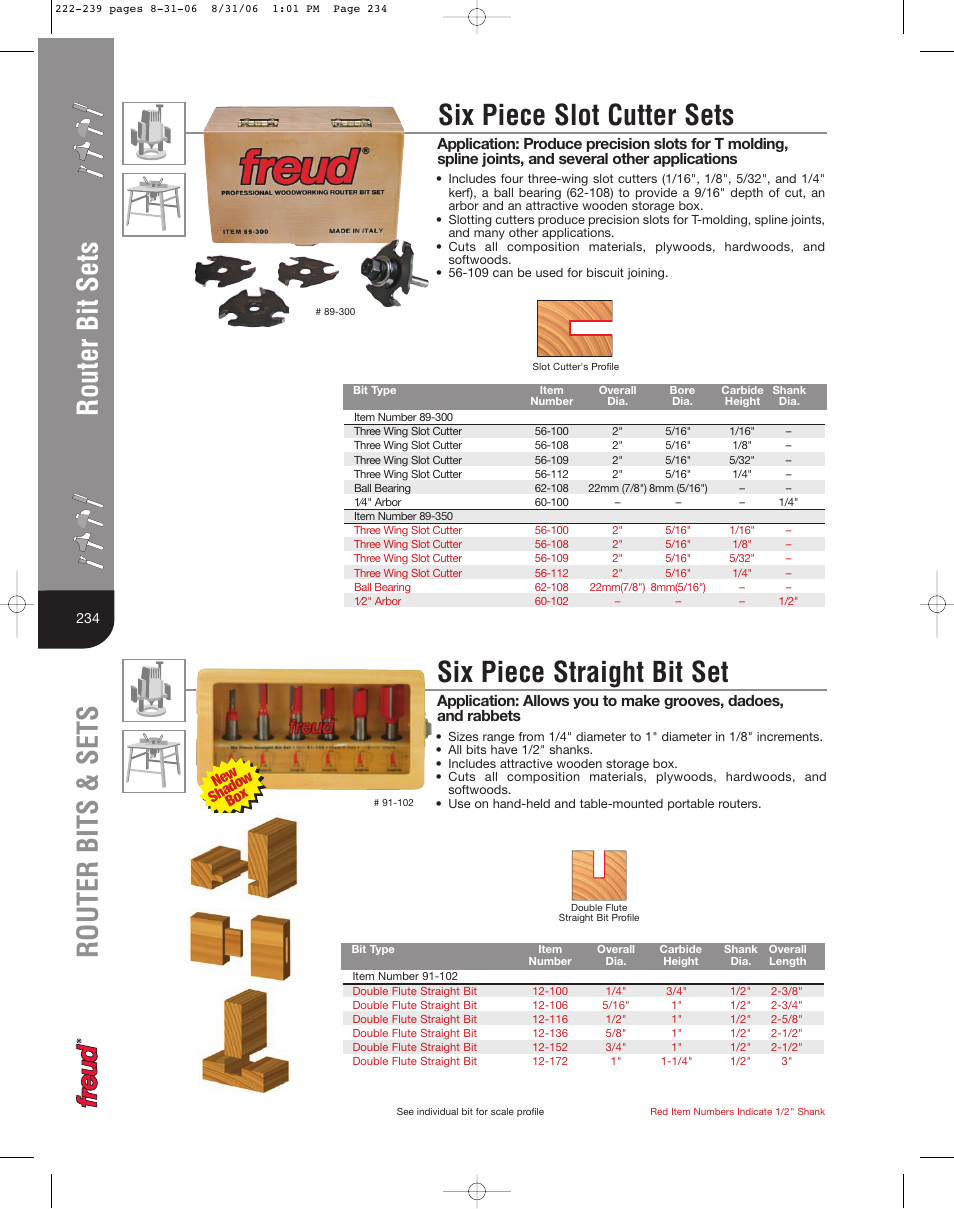 Six piece straight bit set | Freud Tools 222 User Manual | Page 13 / 14