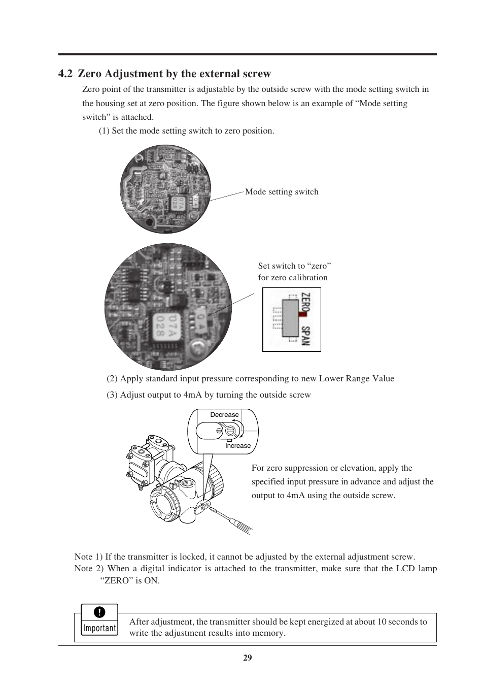 2 zero adjustment by the external screw | Fujimoto Fuji Differential Pressure Transmitter FKK 4 User Manual | Page 35 / 74
