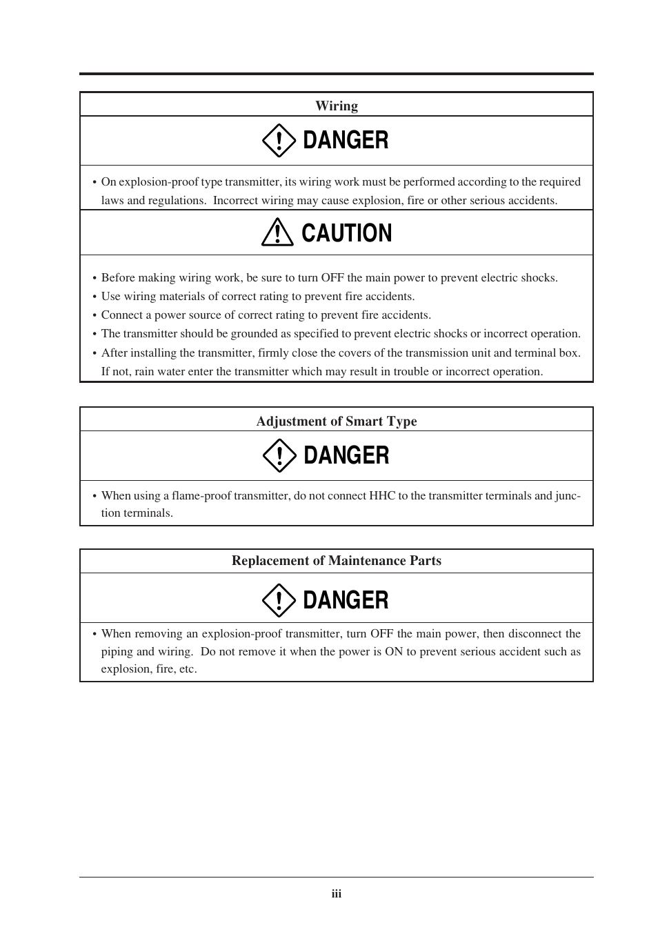 Danger caution danger danger | Fujimoto Fuji Differential Pressure Transmitter FKK 4 User Manual | Page 4 / 74