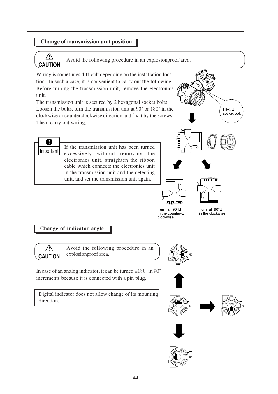 Change of transmission unit position caution, Caution | Fujimoto Fuji Differential Pressure Transmitter FKK 4 User Manual | Page 50 / 74