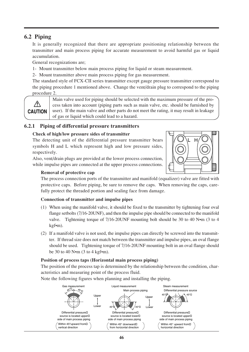 2 piping, Caution, 1 piping of differential pressure transmitters | Fujimoto Fuji Differential Pressure Transmitter FKK 4 User Manual | Page 52 / 74