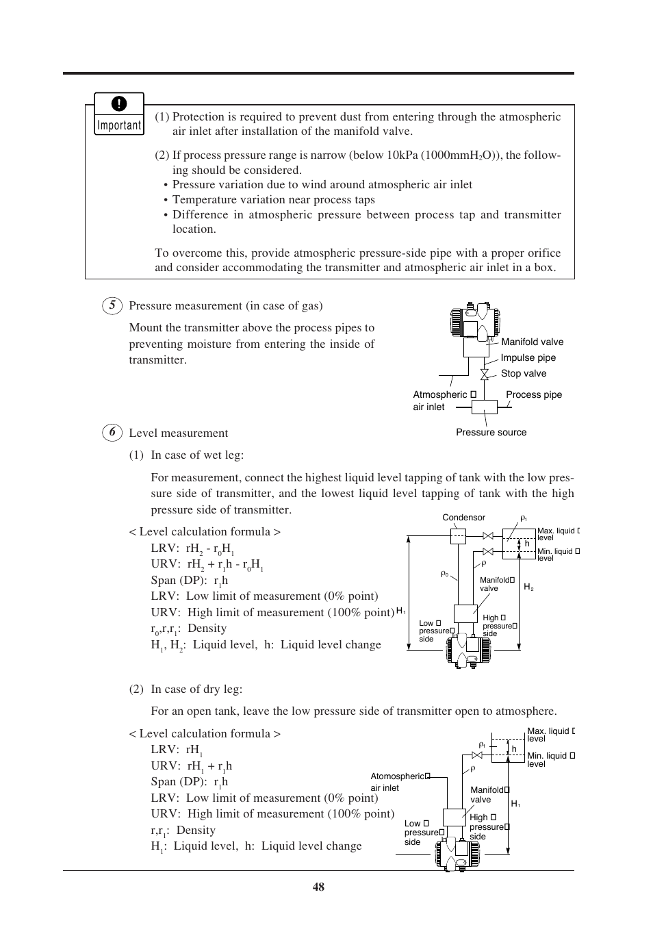 Urv: rh, H - r, Span (dp): r | Density h, Hspan (dp): r, Liquid level, h: liquid level change | Fujimoto Fuji Differential Pressure Transmitter FKK 4 User Manual | Page 54 / 74