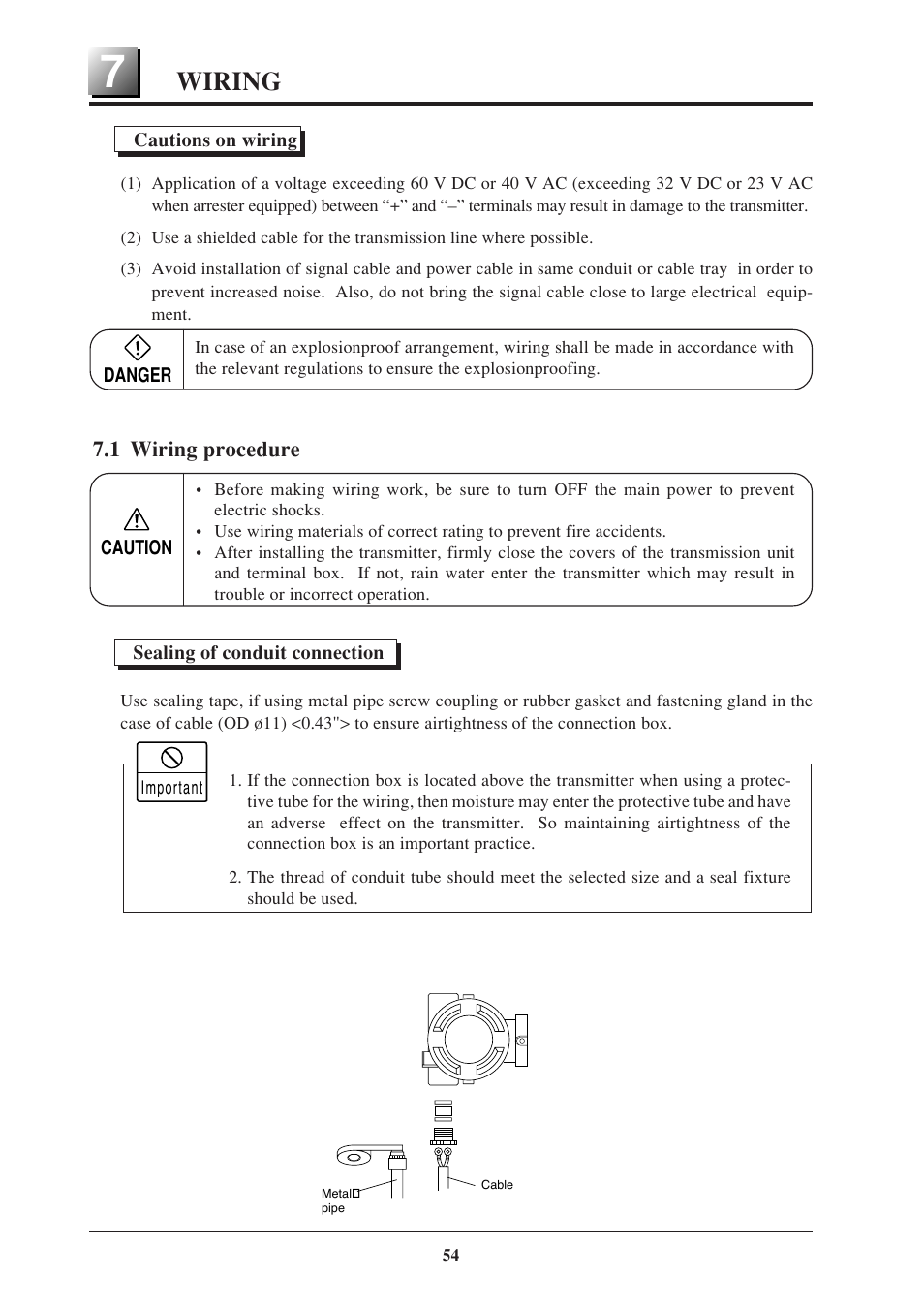 Wiring, 1 wiring procedure | Fujimoto Fuji Differential Pressure Transmitter FKK 4 User Manual | Page 60 / 74