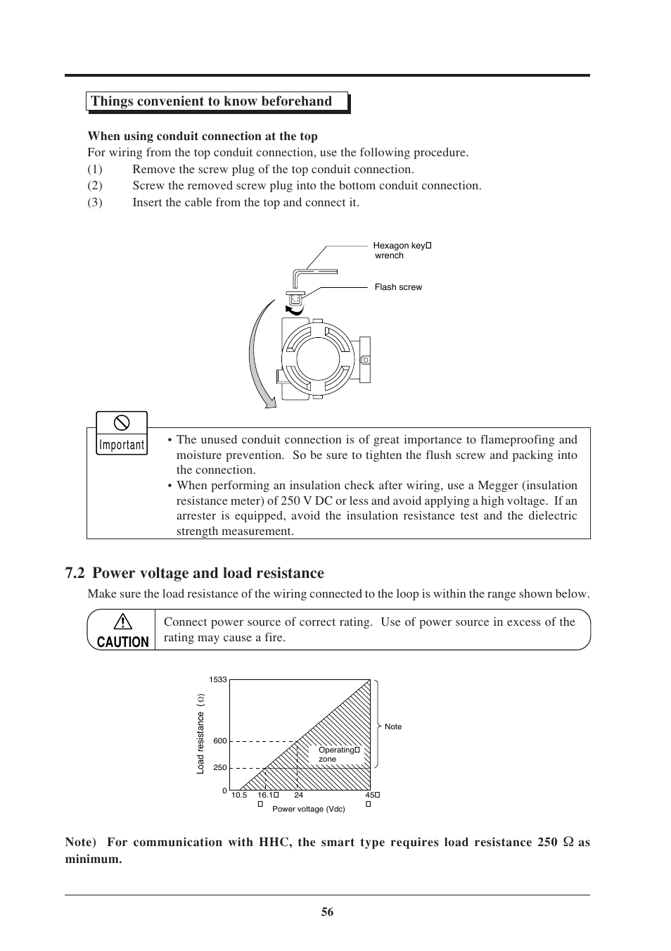 2 power voltage and load resistance, Things convenient to know beforehand, Caution | Fujimoto Fuji Differential Pressure Transmitter FKK 4 User Manual | Page 62 / 74