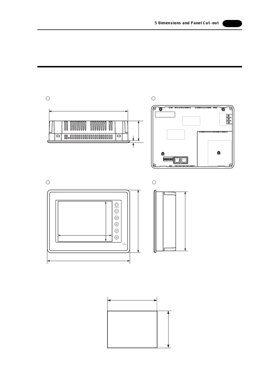 5 dimensions and panel cut-out, Dimensions and panel cut-out -13, Dimensions and panel cut-out | Fujitronic Programmable Operation Display UG520H-x User Manual | Page 22 / 275