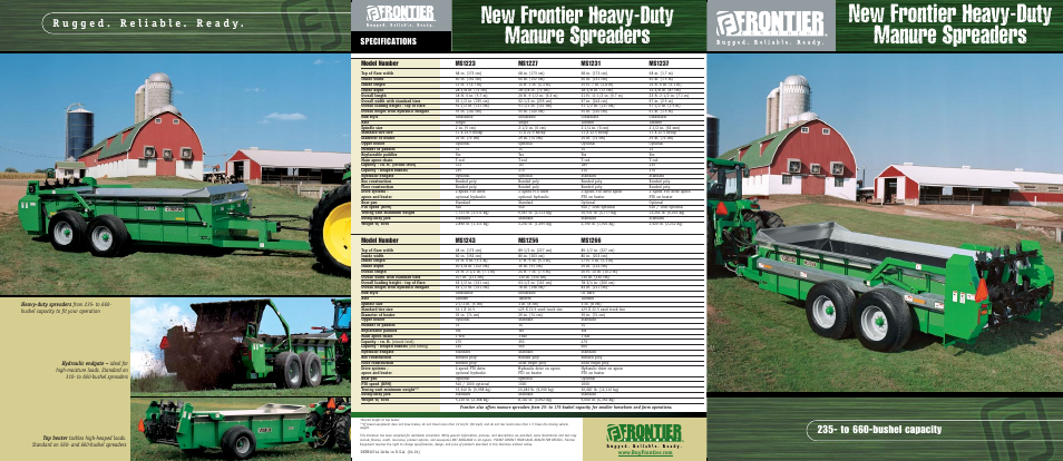 New frontier heavy-duty manure spreaders, Specifications | Frontier Labs MS1231 User Manual | Page 5 / 6
