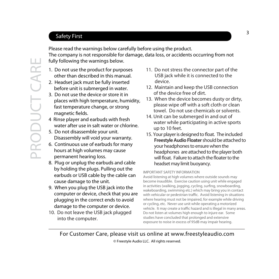 Product care | Freestyle Audio Soundwave User Manual | Page 3 / 28