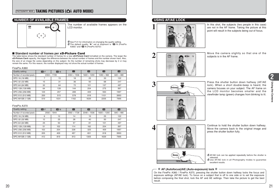 Taking pictures ( a auto mode) | FujiFilm FinePix A370 User Manual | Page 11 / 49