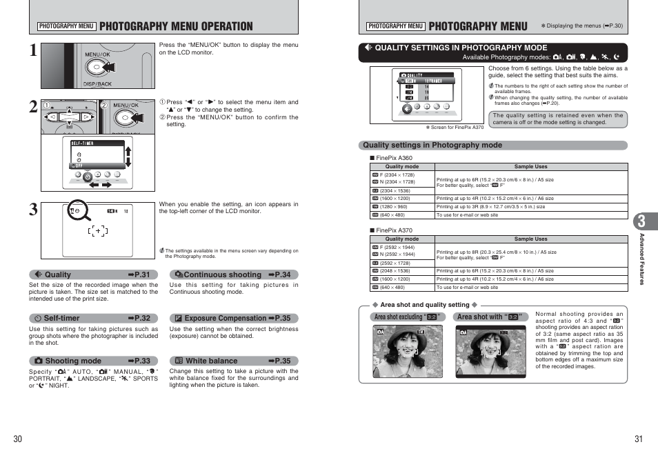 Photography menu, Photography menu operation | FujiFilm FinePix A370 User Manual | Page 16 / 49