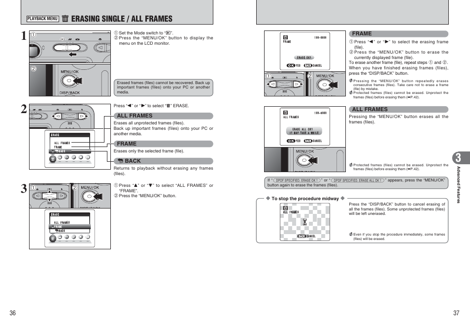 O erasing single / all frames | FujiFilm FinePix A370 User Manual | Page 19 / 49