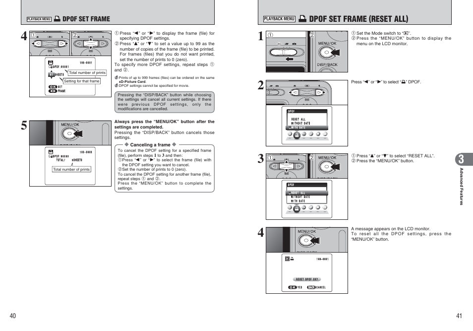 U dpof set frame (reset all), U dpof set frame | FujiFilm FinePix A370 User Manual | Page 21 / 49