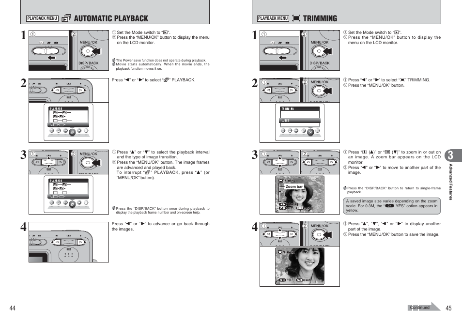 Y trimming, G automatic playback | FujiFilm FinePix A370 User Manual | Page 23 / 49