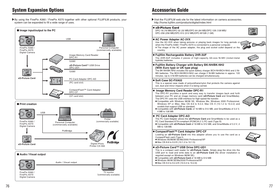 Accessories guide system expansion options | FujiFilm FinePix A370 User Manual | Page 39 / 49