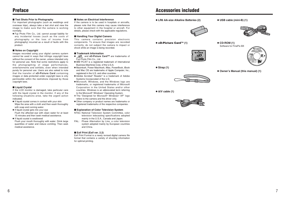 Preface, Accessories included | FujiFilm FinePix A370 User Manual | Page 4 / 49