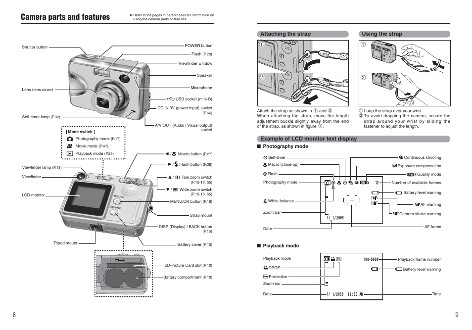 Camera parts and features | FujiFilm FinePix A370 User Manual | Page 5 / 49