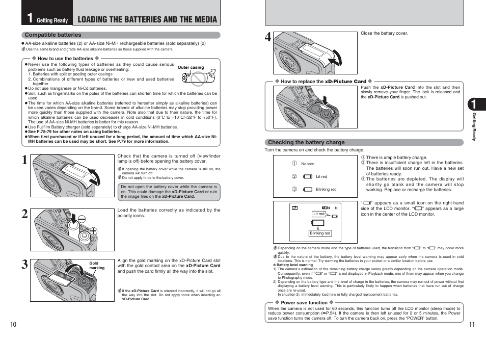 Loading the batteries and the media | FujiFilm FinePix A370 User Manual | Page 6 / 49