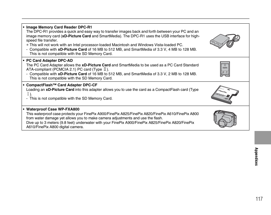 Tm for xd-p icture card | FujiFilm FinePix A900 User Manual | Page 117 / 164