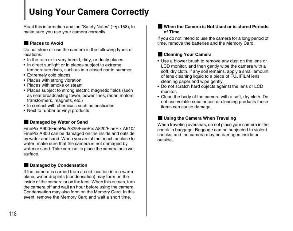 Using your camera correctly | FujiFilm FinePix A900 User Manual | Page 118 / 164