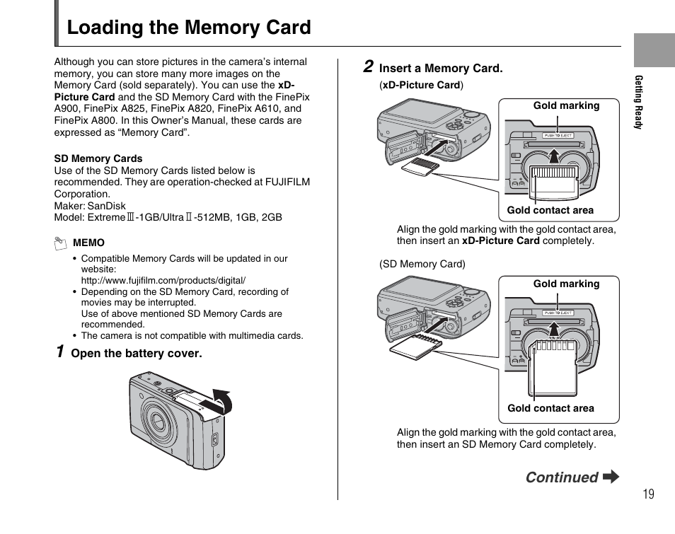 Continued q | FujiFilm FinePix A900 User Manual | Page 19 / 164