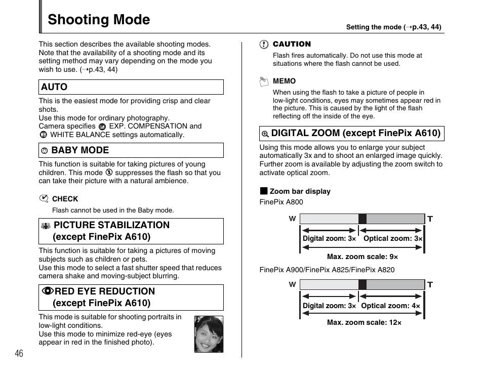 Shooting mode | FujiFilm FinePix A900 User Manual | Page 46 / 164